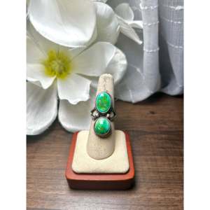 Navajo-Made <b>Statement</b> Gemstone <b>Ring</b> Sonoran Gold Turquoise & Sterling <b>Silver</b> Bezel Setting Rhodium-Plated Size 7 Everyday Wear - Product Image 1