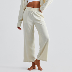 Popular Women Womens Fleece High Waisted Side Split Loose Oversize Leg Sweat Track Pants Good Quality <b>Trousers</b> - Product Image 4