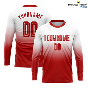 Uniformes de fútbol Dynamic Custom White Red Sublimation Manga larga Fade Fashion Soccer Uniform Jersey Panel de malla ventilada - Product Image 5
