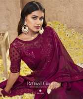 Sari en soie satinée avec broderie traditionnelle et pierres, pour femmes, tenue de soirée, look mariage, taille unique, fabriqué en Inde