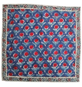 Serviette carrée en coton 100% faite à la main, style traditionnel, imprimée à la main avec des motifs floraux, bordure réutilisable - 40 cm X 40 cm - Product Image 1