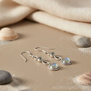 Boucles d'oreilles pendantes vintage en argent tibétain avec opale sertie clos, bijoux de fête pour femme, plaqué argent antique - Product Image 3