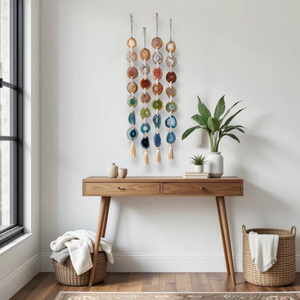 Agate naturelle de haute qualité faite à la main Boho tenture murale avec tranches de cristal naturel cristal de guérison maison salon décoration - Product Image 2