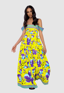 Nouvelles robes bohèmes longues en tissu naturel à taille naturelle, imprimées de fleurs, sans manches, décontractées, élégantes, pour femmes, pour l'été - Product Image 4