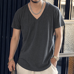 Venta al por mayor OEM personalizado impreso logotipo de los hombres 100% de algodón de manga corta de punto con cuello en V camiseta con tela transpirable ecológica - Product Image 1