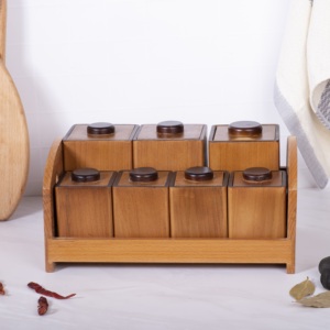 Wholesale 7-Piece Beech Wood <b>Spice</b> <b>Jar</b> <b>Set</b> with Painted Stand Natural Solid Wooden Seasoning Organizer - Product Image 6