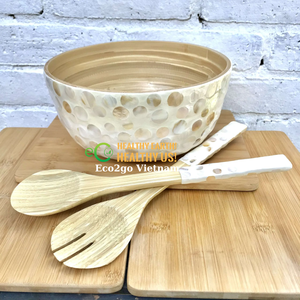 Ensaladera redonda de bambú 100% natural, cuenco de madera de amboo, cuenco de ensalada de Bambú - Product Image 6