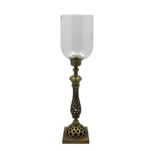 Soporte decorativo antiguo para huracanes de aluminio y vidrio, acabado dorado, tamaño estándar, decoración para el hogar y la boda, venta al por mayor a granel - Product Image 1