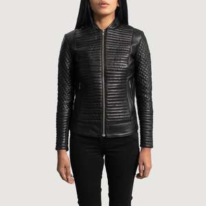 Quilted Black PU <b>Biker</b> <b>Jacket</b> with Custom Logo for Ladies-Simple Short-Length Embroidered Winter/Fall - Product Image 1