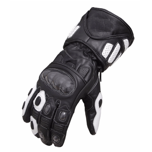 Motorbike Racing Black & White Genuine Cowhide Leather Sports Gloves Waterproof Motorcycle Auto Racing Wear Gloves For Unisex - Product Image 3