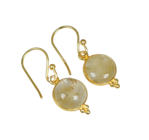 Boucles d'oreilles rutile dorées en argent sterling 925 crochet de pierres précieuses boucle d'oreille pierre de naissance de juillet bijoux faits à la main forme ronde cadeau pour noël - Product Image 1