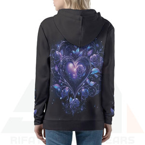 Sudadera con Capucha Galaxy Winter Terry con Estampado de Huellas de Pata Floral, Diseño de Corazón Rosa Morado, Felpa de Alta Calidad, Frente Blanco, Cordón Ajustable, Bolsillos Tipo Canguro - Product Image 5
