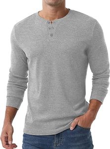 T-shirt à manches longues pour homme en coton 100% de haute qualité, logo personnalisé, respirant, décontracté, surdimensionné, boutons en vrac - Product Image 4