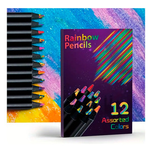12 crayons de couleur arc-en-ciel multicolores intenses pour l'école - Couleurs assorties - Product Image 2