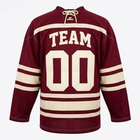 Jersey Hoki Es Sublimasi Kustom Burgundy Cream Stripe Lace up Large Mesh Oversized OEM