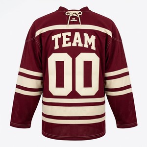 Maillot de hockey sur glace personnalisé sublimé, rayures bordeaux et crème, à lacets, maille large, surdimensionné, OEM - Product Image 3