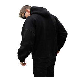 Sudadera con Capucha Extra Grande para Hombre, Color Negro Azabache, 50% Algodón, 50% Poliéster, Hombros Caídos, Estilo Urbano, Corte Holgado, Sudadera de Invierno - Product Image 6