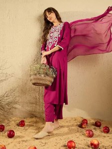 Nuevo Lanzamiento de 3 piezas indio pakistaní Salwar Kameez conjunto pura viscosa Chanderi seda Reversible Casual vestido de novia secuencia - Product Image 6