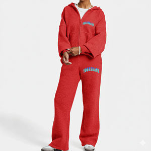 OEM/ODM Custom Made 100% Cotton <b>Fleece</b> Oversize Zip Up Hoodie & Baggy <b>Jogger</b> Solid Color Breathable Casual Wear <b>Women</b> Tracksuit - Product Image 1