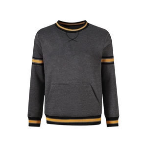 Sudadera de cuello redondo de lana gris oscuro Alpha |   Suéter Unisex de Invierno con Rayas Acanaladas Amarillas y Negras, Estilo Universitario, Forrado - Product Image 1