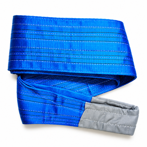 Sangle plate en polyester de 8 tonnes, 200 mm × 8 m, résistante à l'usure, avec boucles renforcées pour la construction et le levage par grue - Product Image 1