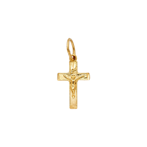 14K Yellow <b>Gold</b> Plated Children's Dainty <b>Crucifix</b> <b>Pendant</b> Jesus Cross Design Classic Tiny Christian Heritage Jewelry Zircon - Product Image 1