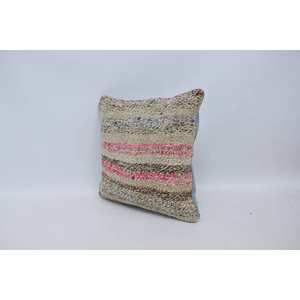 Beige 16x16 Inch Wool Kantha Patchwork <b>Pillow</b> Vintage Square Tufted Design for Bedding or Floor Portable Stylish for Christmas - Product Image 4