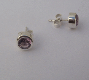 Pendientes de Aro de 5mm con Engaste de Bisel en Oro Blanco y Oro Rosa, con Diamantes, en Forma de Bola, con Amatista, Granate, Topacio, Zafiro - Product Image 1