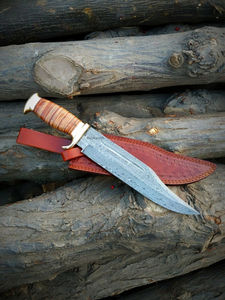 Couteau de chasse Bowie en acier inoxydable de haute qualité, fait main, personnalisé, avec manche en cuir, outil de chasse en plein air, étui OEM - Product Image 2