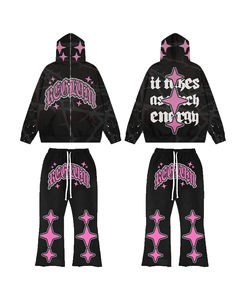 Ensemble de sweats à capuche surdimensionnés à fermeture éclair intégrale avec impression en relief 3D personnalisée pour hommes, logo personnalisé, vinyle thermocollant super gonflé, style hip-hop - Product Image 1