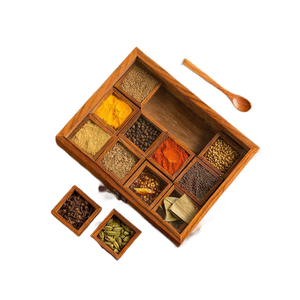 Detachable Wooden Spice <b>Box</b> with Spoon 4 Containers and Decorative Lid for <b>Kitchen</b> Functional Masala <b>Storage</b> <b>Box</b> - Product Image 1