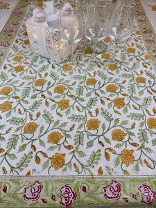 Nappe en coton indien imprimé main fait à la main, rectangle floral, couverture de table à manger, décor de ferme bohème - Product Image 3