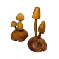 Objets décoratifs en forme de champignon, artisanaux, style Art Déco, pour mariage et décoration intérieure, en bois de teck massif, forme irrégulière, accent décoratif