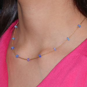 GOODSTONE, collar de plata de ley 925 para mujer, oro amarillo, cuentas de ópalo azul Natural, 16 tamaños, cuentas finas, regalo de piedra natal de boda - Product Image 3