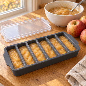 Plateau de préparation pour le déjeuner avec couvercle transparent, six compartiments en silicone couleur charbon pour riz cuit, purées de légumes et sauces maison - Product Image 4