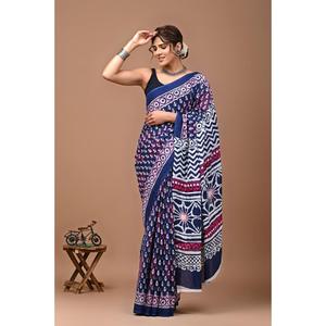 ผ้าซารีแบบจัยปุรี บาเนราซี เนื้อผ้าจอร์เจตต์นุ่มและหนา พร้อมผ้าตาข่ายปักลาย ผ้าฝ้ายมูลมูล สไตล์ชาติพันธุ์สมัยใหม่ ราคาประหยัด - Product Image 1