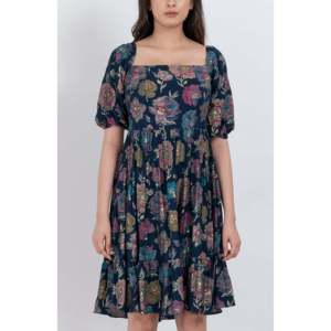 Vestido Mini de Rayón con Cuello Cuadrado para Verano, Tallas XS-XL, Transpirable, Estilo Vintage, Cintura Imperio, Forro Sólido, Ideal para Fiestas y Salidas Nocturnas - Product Image 1