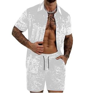 Conjuntos de Dos Piezas de Terciopelo Blanco con Botones para Hombre, Ropa Casual para Exteriores, Camisetas Holgadas de Terciopelo, Chándales Transpirables de Secado Rápido - Product Image 1