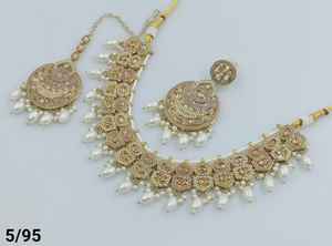 Nuevo diseño de lujo chapado en oro tradicional Motipearl & Drop Kundan tachonado gargantilla collar pendiente Mangtika conjunto y conjunto de joyería - Product Image 5