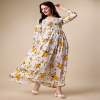 Vêtements pour femmes de haute qualité Robe longue imprimée florale en Georgette smockée à col carré et imprimé floral fabriquée en Inde
