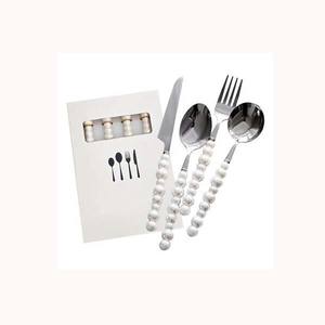 Ensemble de cuillère fourchette couteau royal argent poli avec poignée unique de perles de poires blanches faites à la main ensemble de couverts modernes de luxe au design royal - Product Image 1