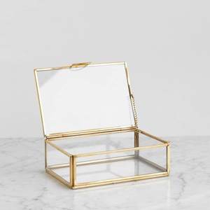 Caja de Vidrio Rectangular Decorativa de Metal, Organizador de Joyas Vintage Transparente, Exhibición de Recuerdos - Product Image 4