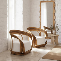 Ensemble de canapé et fauteuil de salon en bambou naturel artisanal avec dossier et assise en rotin tressé