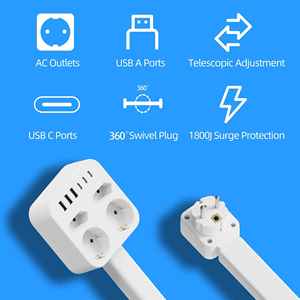 電気ソケット,EUの壁コンセント用エクステンダープラグ適切なベッドサイドテーブルソファの後ろに回転可能長さ調節可能 - Product Image 4