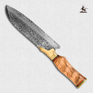 Couteau de chef en acier damas fait à la main en bois d'olivier anneaux en laiton poignée cadeau personnalisé pour lui mari petit ami OEM personnalisable - Product Image 3