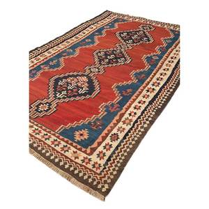 Alfombra Kilim Zarand Hecha a Mano con Diseño Geométrico de Patchwork, Rectangular, para Decoración de Comedor, con Base de Látex, Fácil de Lavar - Product Image 2