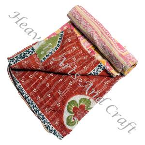 Venta caliente hecho a mano Kantha edredón Gudari Kantha edredón proveedor de oro algodón impreso indio para uso doméstico en hoteles-venta al por mayor GD2093 - Product Image 1