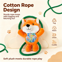 Jouet pour chien en peluche Squeaky Fox avec anneaux en corde de coton, jouet interactif à tirer en peluche douce pour chiens de petite et moyenne taille
