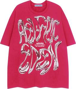 เสื้อยืดลำลองแนวสตรีทผ้าคอตตอน100% โลโก้ด้านหน้าทรงหลวมเข้ารูป - Product Image 6