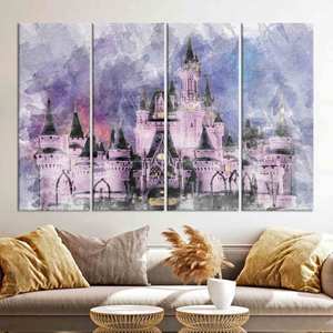 Lienzo Impreso: Decoración de Pared con Arte en Vidrio de Paisaje de Castillo Moderno, Juego de 4 Lienzos - Product Image 1